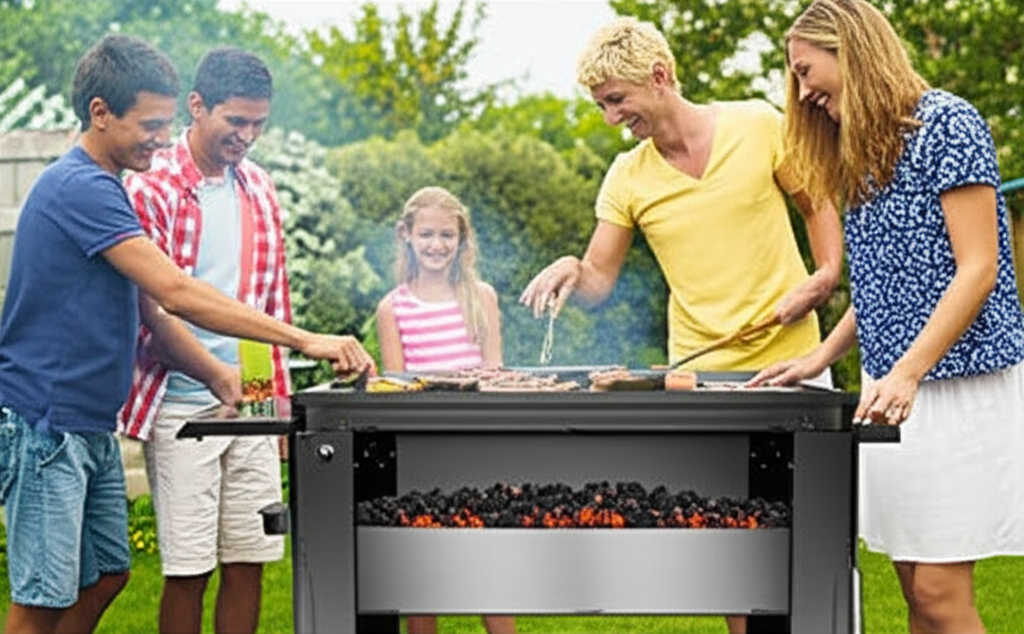 Gia đình nướng BBQ vui vẻ với than sạch