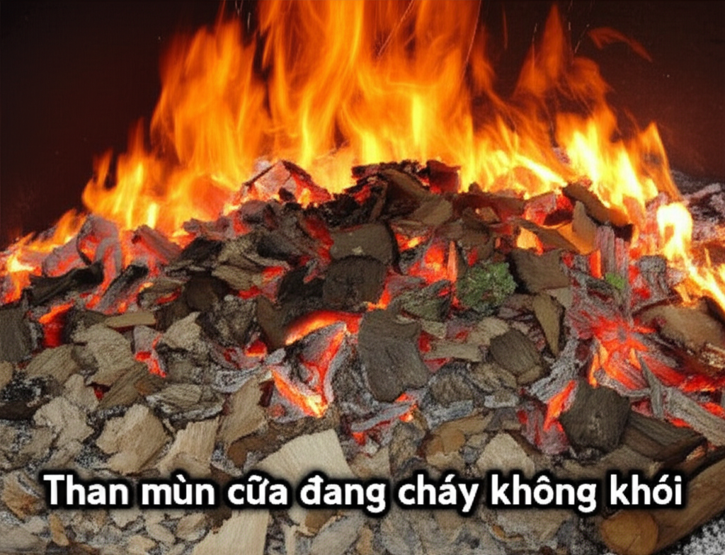 Than mùn cưa đang cháy không khói