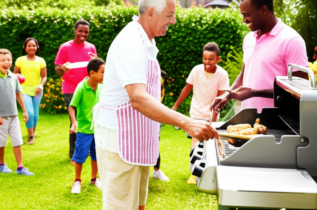Gia đình nướng BBQ vui vẻ nhưng an toàn